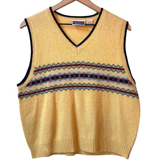 Northcrest Sweaters - Vintage 90s Wool Sweater Vest Size L Fair Isle Knit V-Neck Academia Ski Winter